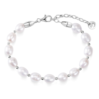 Браслет з намистин перлів з круглими срібними вставками на застібці